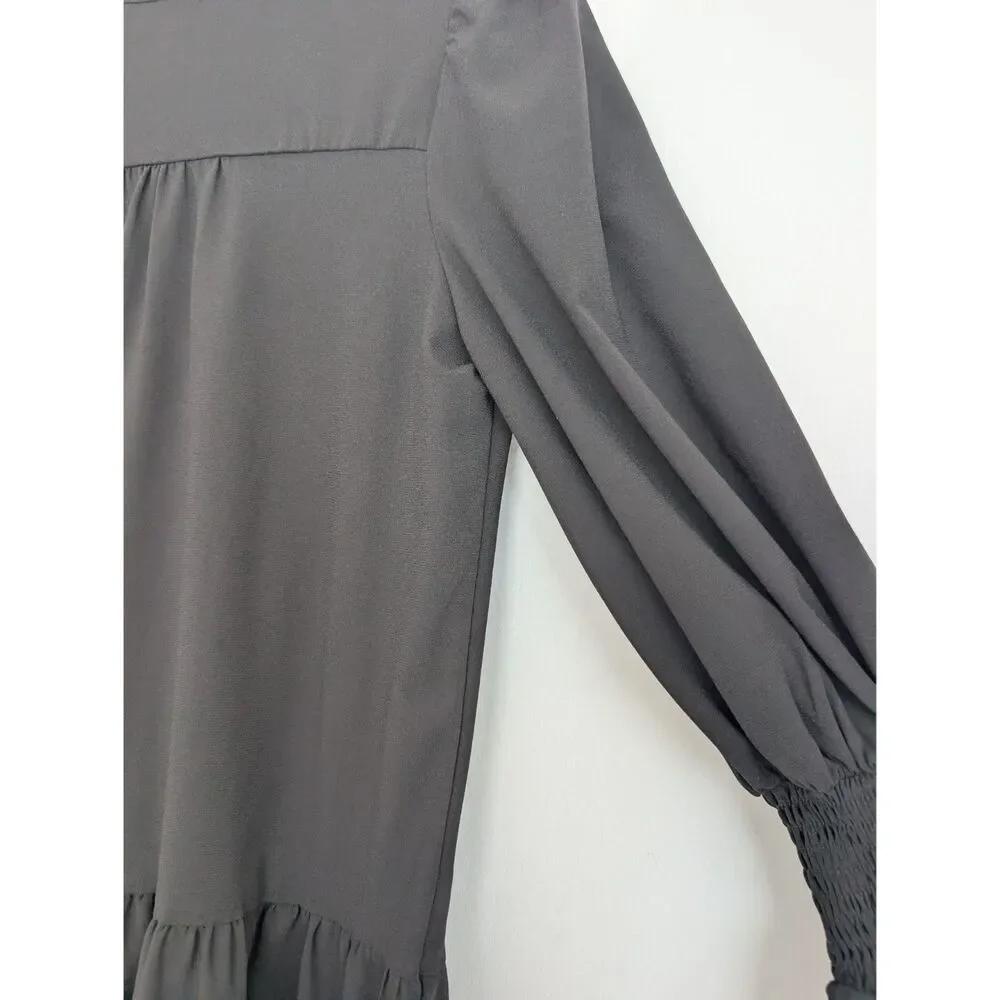 Tuckernuck Pomander Place Crepe Kenzo Mini Dress Long Sleeve Tiered Sz S - Picture 14 of 16